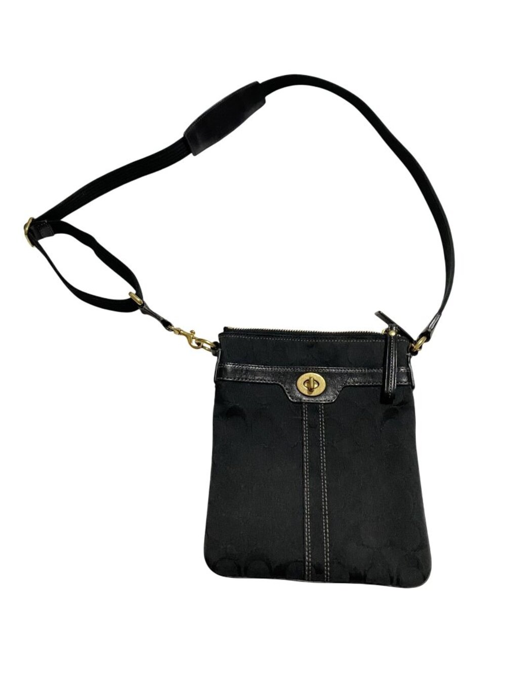Coach Black Signature Hampton Crossbody Bag Purse Turn Lock Adjustable Strap